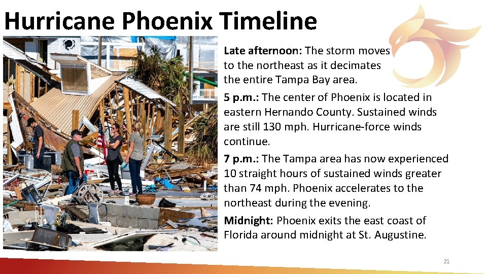 Hurricane Phoenix Timeline • Late afternoon: The storm moves to the northeast as it