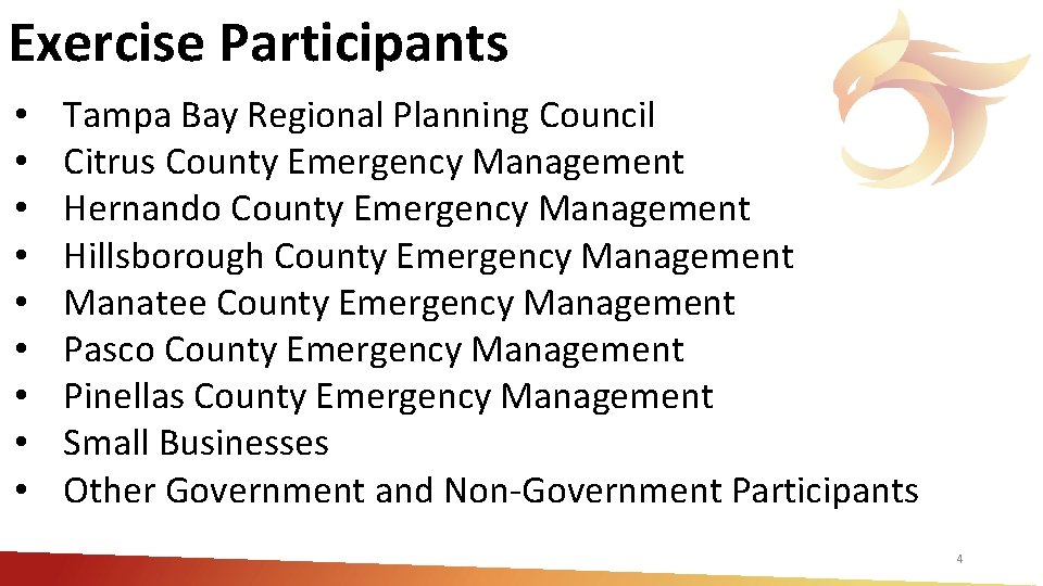 Exercise Participants • • • Tampa Bay Regional Planning Council Citrus County Emergency Management