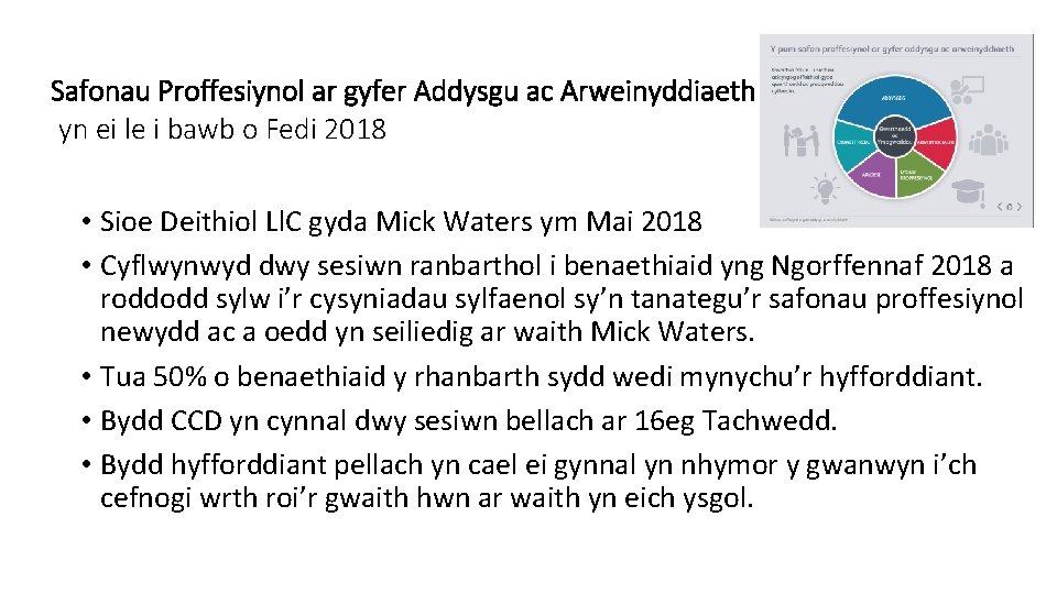 Safonau Proffesiynol ar gyfer Addysgu ac Arweinyddiaeth yn ei le i bawb o Fedi