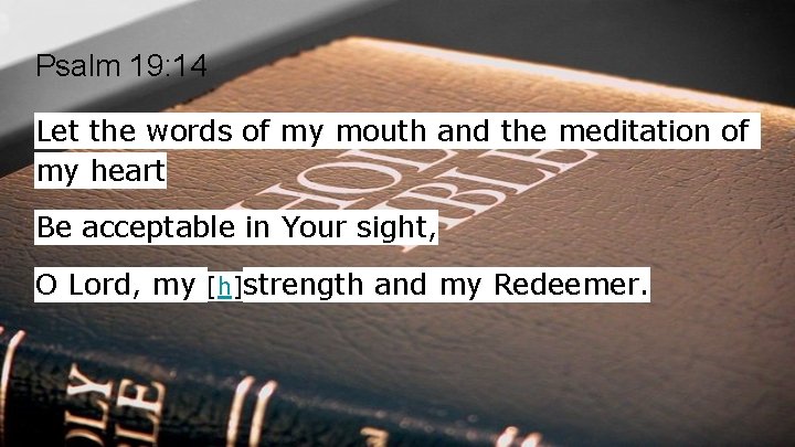 Psalm 19: 14 Let the words of my mouth and the meditation of my