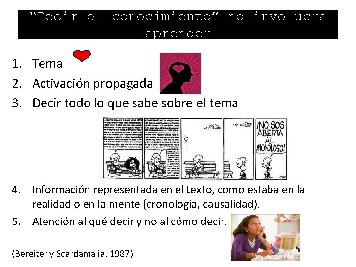 “Decir el conocimiento” no involucra aprender 1. Tema 2. Activación propagada 3. Decir todo