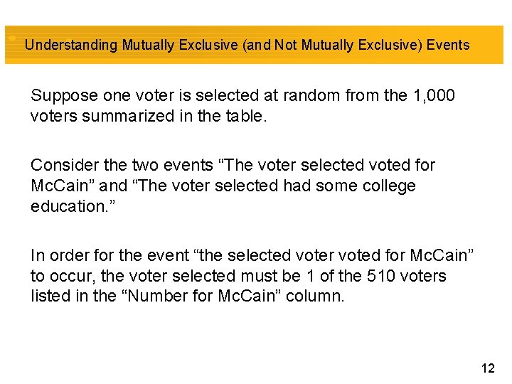 Understanding Mutually Exclusive (and Not Mutually Exclusive) Events Suppose one voter is selected at