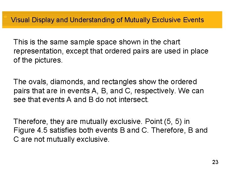 Visual Display and Understanding of Mutually Exclusive Events This is the sample space shown