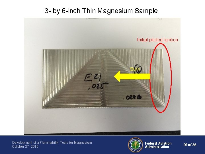 3 - by 6 -inch Thin Magnesium Sample Initial piloted ignition Burn Development of