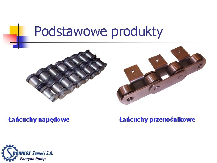 Podstawowe produkty Łańcuchy napędowe Łańcuchy przenośnikowe 