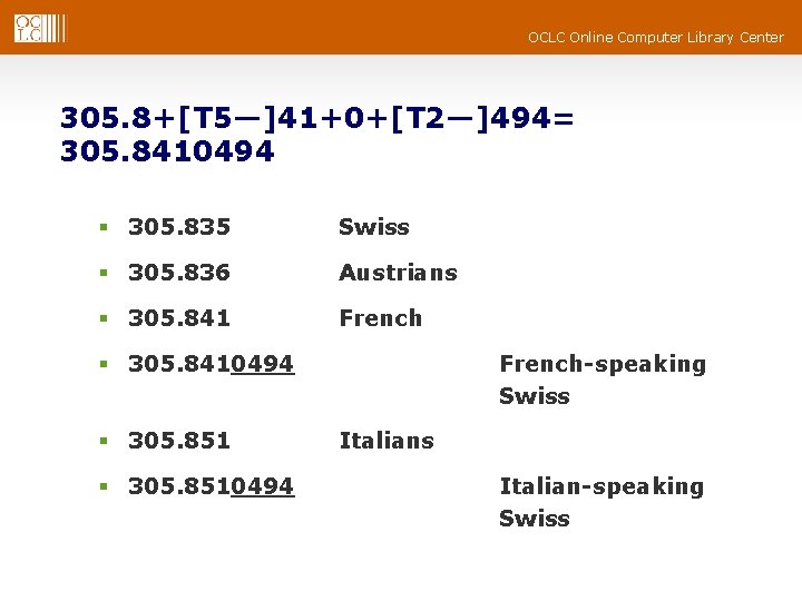 OCLC Online Computer Library Center 305. 8+[T 5—]41+0+[T 2—]494= 305. 8410494 § 305. 835