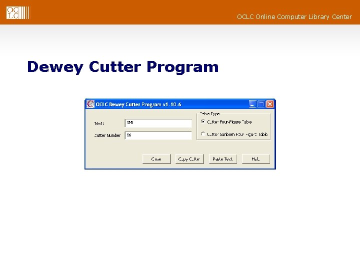 OCLC Online Computer Library Center Dewey Cutter Program 