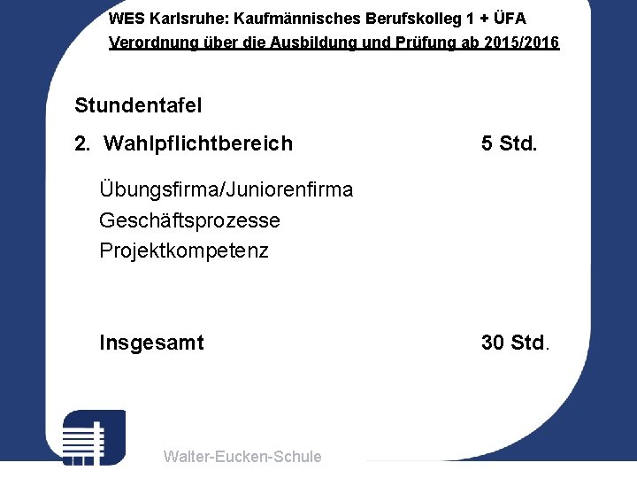 WES Karlsruhe: Kaufmännisches Berufskolleg 1 + ÜFA Verordnung über die Ausbildung und Prüfung ab