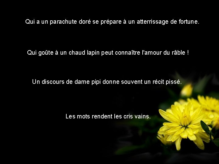 Qui a un parachute doré se prépare à un atterrissage de fortune. Qui goûte