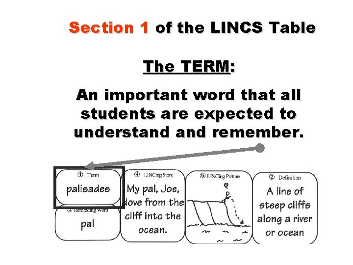 Section 1 of the LINCS Table The TERM: An important word that all students