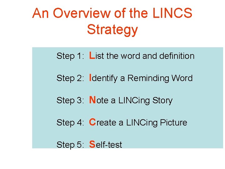 An Overview of the LINCS Strategy Step 1: List the word and definition Step