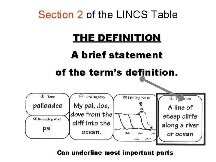Section 2 of the LINCS Table THE DEFINITION A brief statement of the term’s