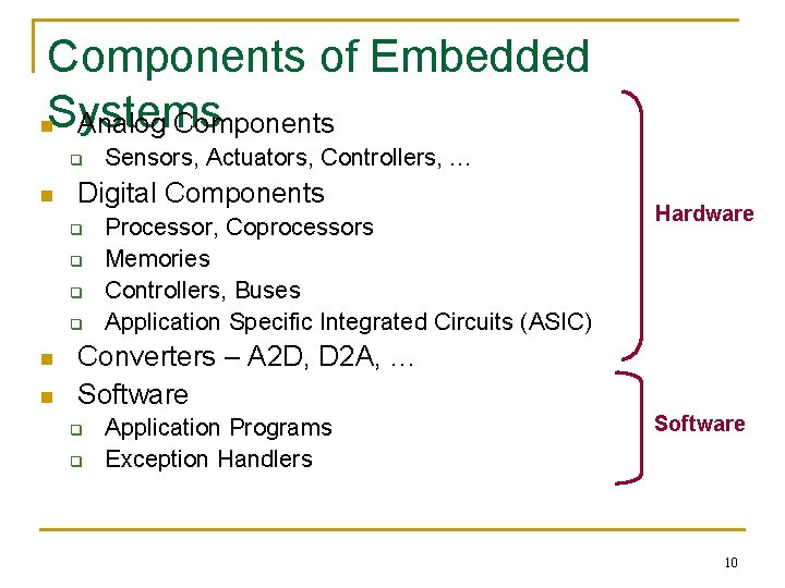 Components of Embedded n. Systems Analog Components q n Digital Components q q n