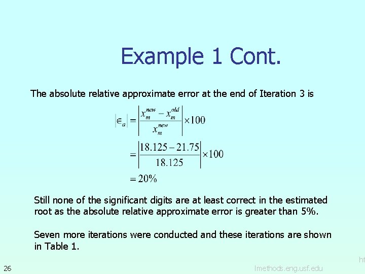 Example 1 Cont. The absolute relative approximate error at the end of Iteration 3