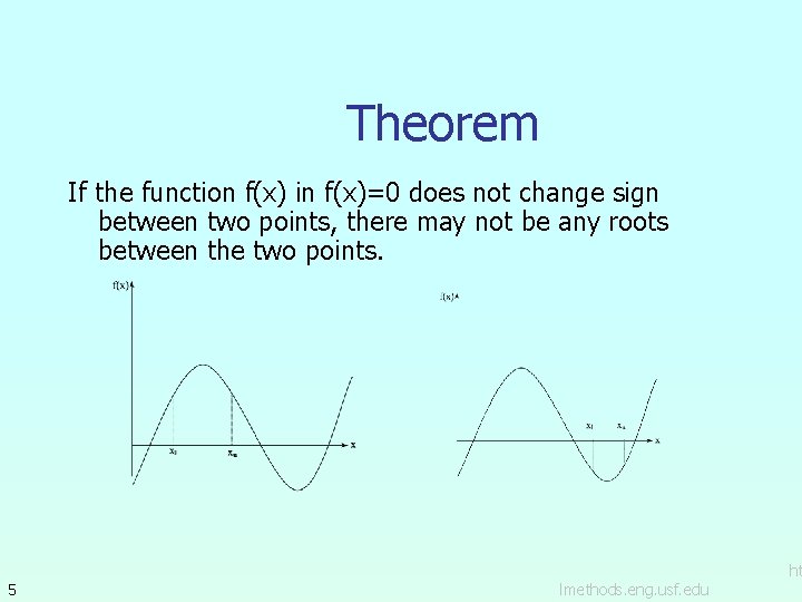 Theorem If the function f(x) in f(x)=0 does not change sign between two points,
