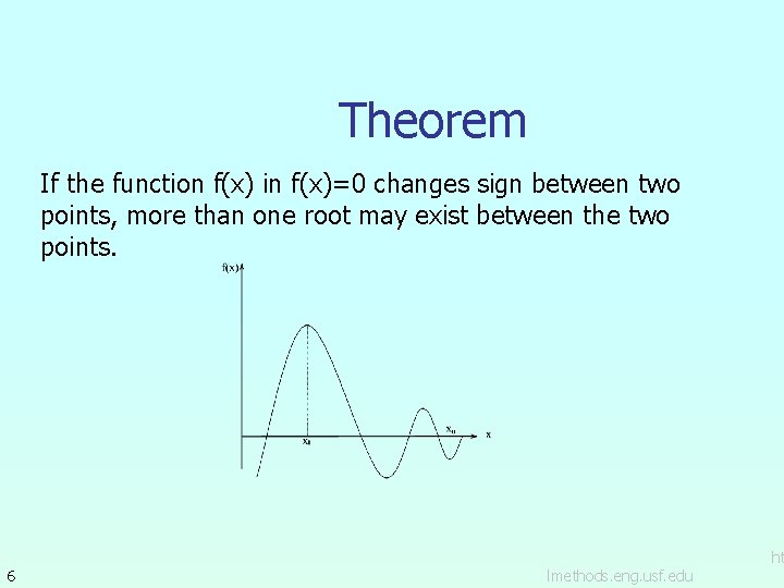 Theorem If the function f(x) in f(x)=0 changes sign between two points, more than