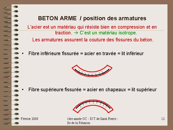 BETON ARME / position des armatures L’acier est un matériau qui résiste bien en BETON ARME / position des armatures L’acier est un matériau qui résiste bien en