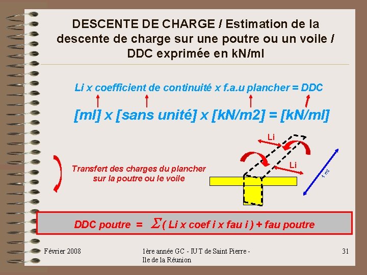 DESCENTE DE CHARGE / Estimation de la descente de charge sur une poutre ou DESCENTE DE CHARGE / Estimation de la descente de charge sur une poutre ou