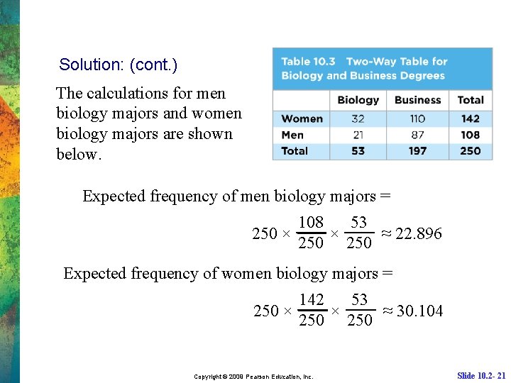 Solution: (cont. ) The calculations for men biology majors and women biology majors are
