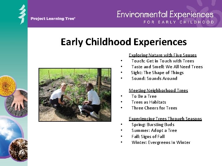 Early Childhood Experiences • • Exploring Nature with Five Senses Touch: Get in Touch