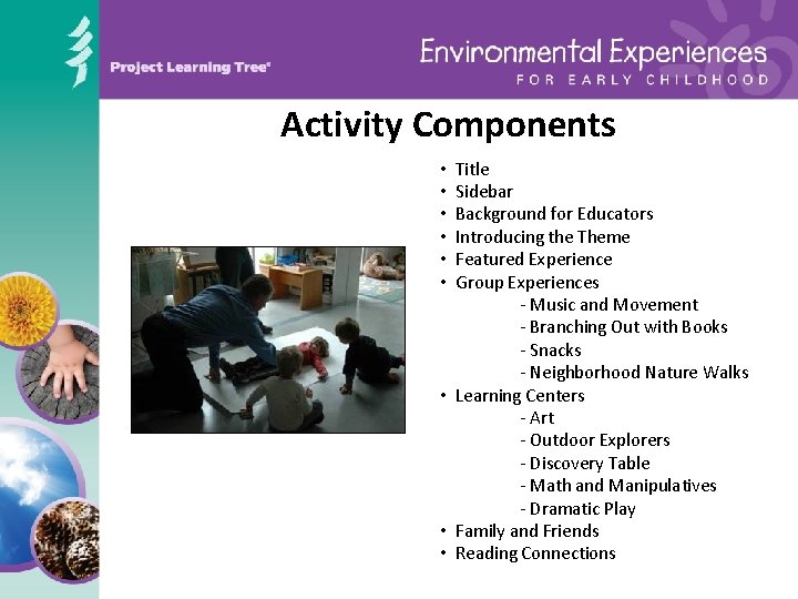 Activity Components Title Sidebar Background for Educators Introducing the Theme Featured Experience Group Experiences