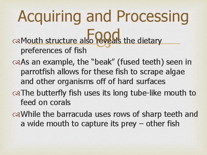 Acquiring and Processing Food Mouth structure also reveals the dietary preferences of fish As