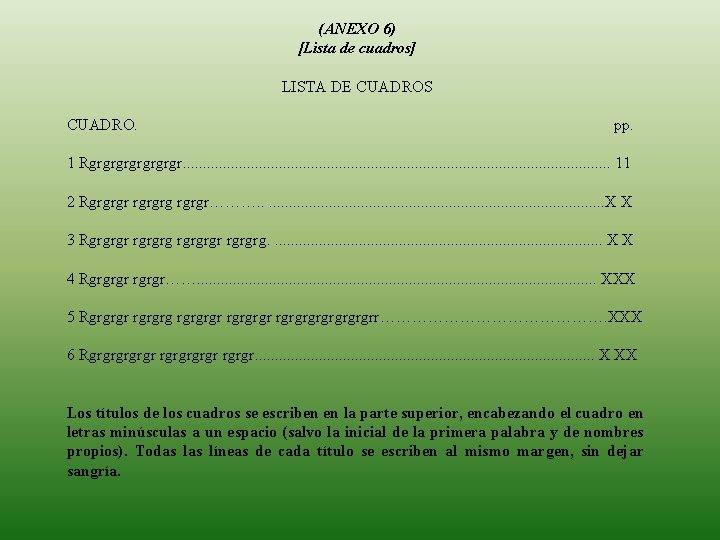 (ANEXO 6) [Lista de cuadros] LISTA DE CUADROS CUADRO. pp. 1 Rgrgrgrgr. . .