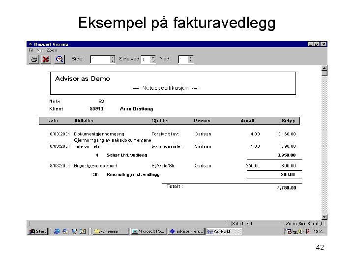 Eksempel på fakturavedlegg 42 