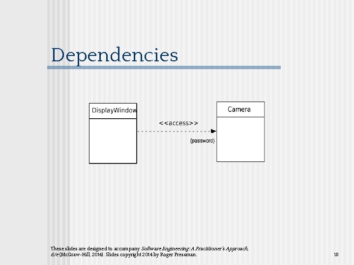 Dependencies These slides are designed to accompany Software Engineering: A Practitioner’s Approach, 8/e (Mc.