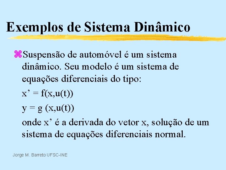 Exemplos de Sistema Dinâmico z. Suspensão de automóvel é um sistema dinâmico. Seu modelo