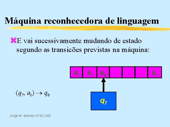 Máquina reconhecedora de linguagem z. E vai sucessivamente mudando de estado segundo as transicões