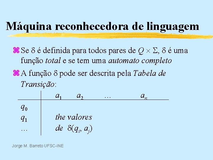 Máquina reconhecedora de linguagem z Se é definida para todos pares de Q ,