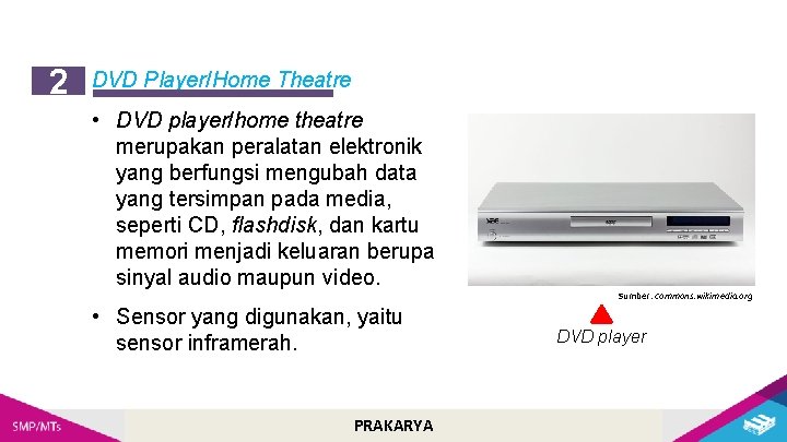 2 DVD Player/Home Theatre • DVD player/home theatre merupakan peralatan elektronik yang berfungsi mengubah