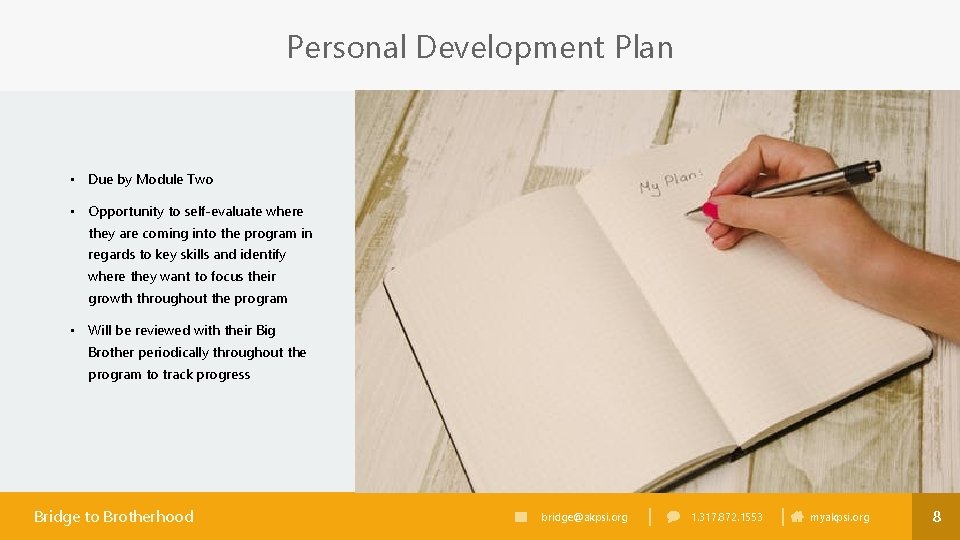 Personal Development Plan • Due by Module Two • Opportunity to self-evaluate where they