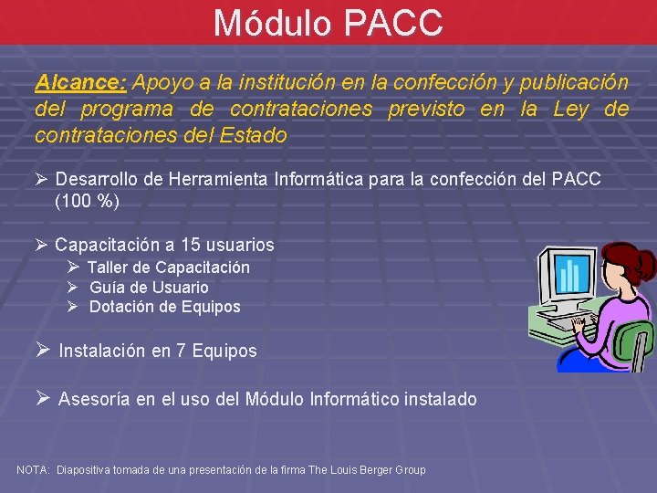 Módulo PACC Alcance: Apoyo a la institución en la confección y publicación del programa