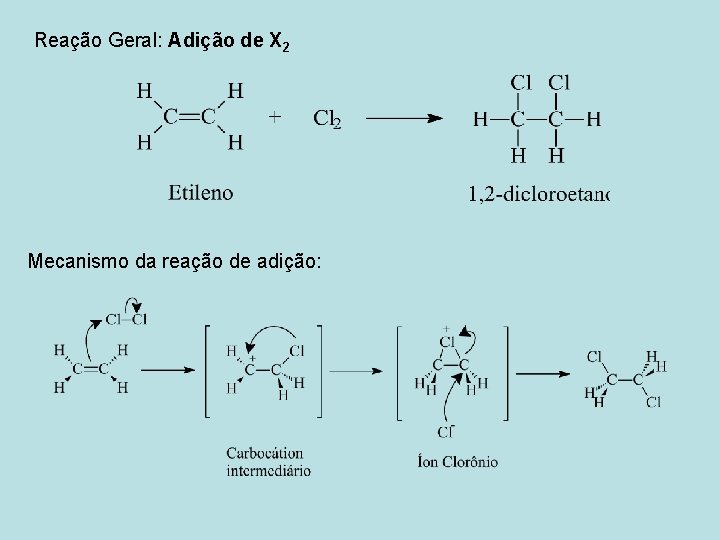 Reação Geral: Adição de X 2 Mecanismo da reação de adição: 