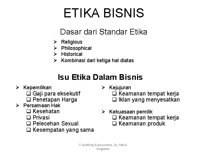 ETIKA BISNIS Dasar dari Standar Etika Ø Ø Religious Philosophical Historical Kombinasi dari ketiga