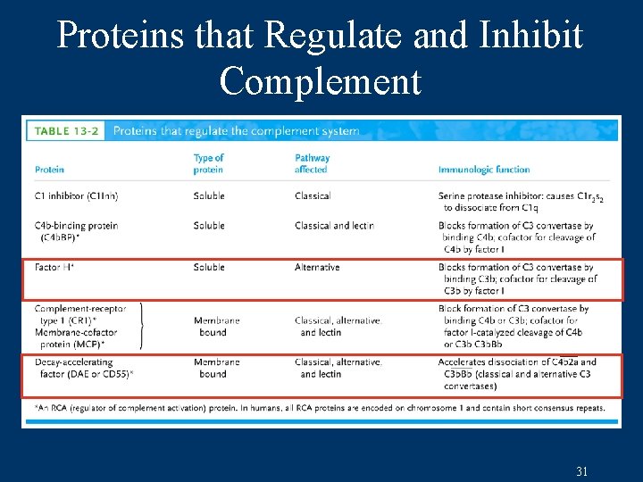 Proteins that Regulate and Inhibit Complement 31 