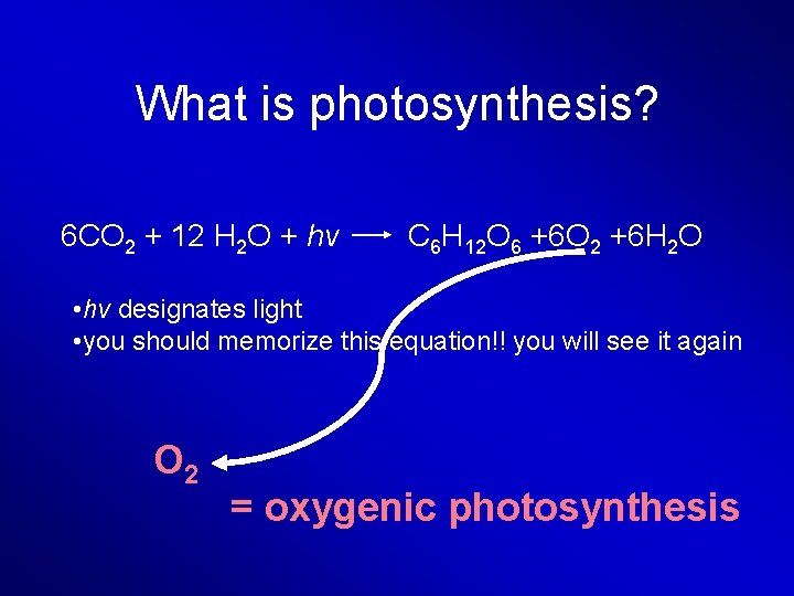 What is photosynthesis? 6 CO 2 + 12 H 2 O + hv C