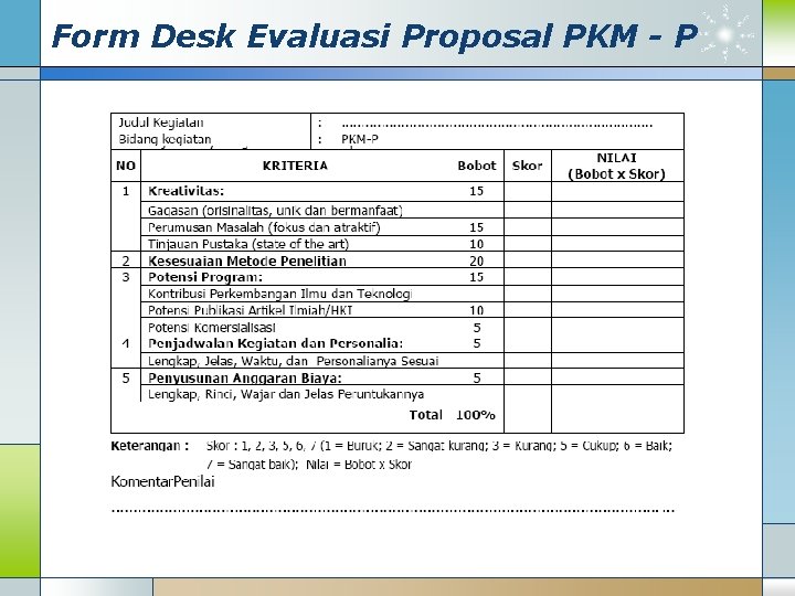 Form Desk Evaluasi Proposal PKM - P 
