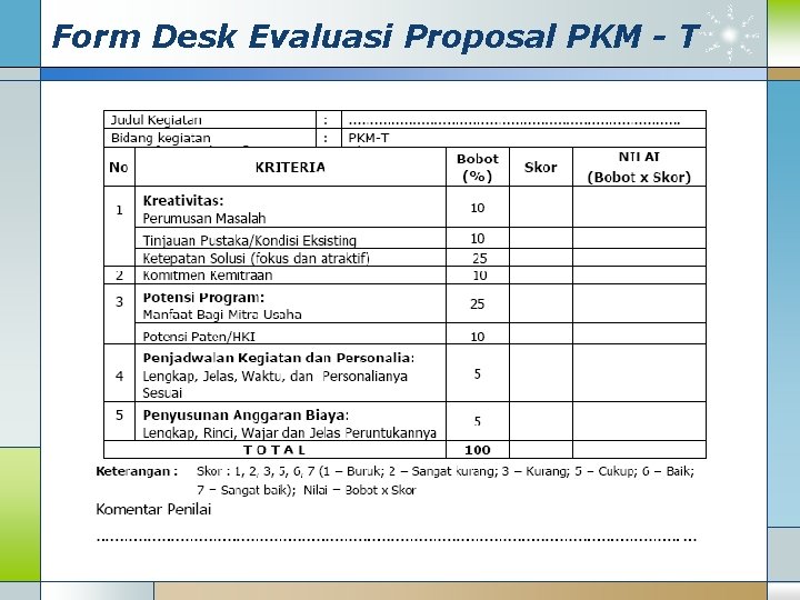 Form Desk Evaluasi Proposal PKM - T 