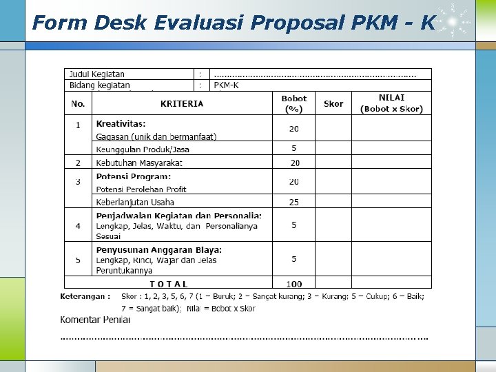Form Desk Evaluasi Proposal PKM - K 
