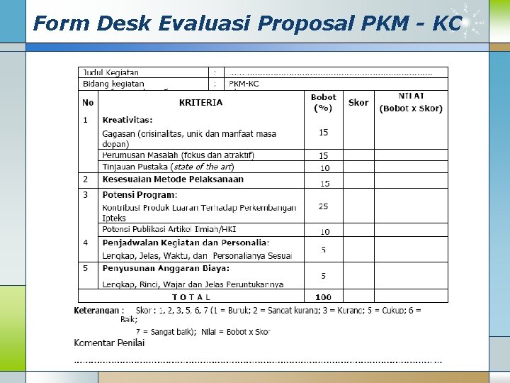 Form Desk Evaluasi Proposal PKM - KC 