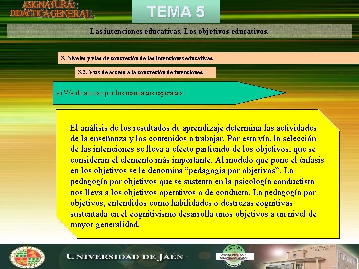 TEMA 5 Las intenciones educativas. Los objetivos educativos. 3. Niveles y vías de concreción