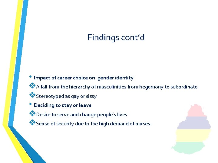 Findings cont’d • Impact of career choice on gender identity v. A fall from