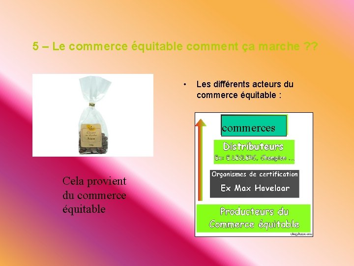 5 – Le commerce équitable comment ça marche ? ? • Les différents acteurs