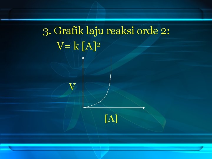 3. Grafik laju reaksi orde 2: V= k [A]2 V [A] 