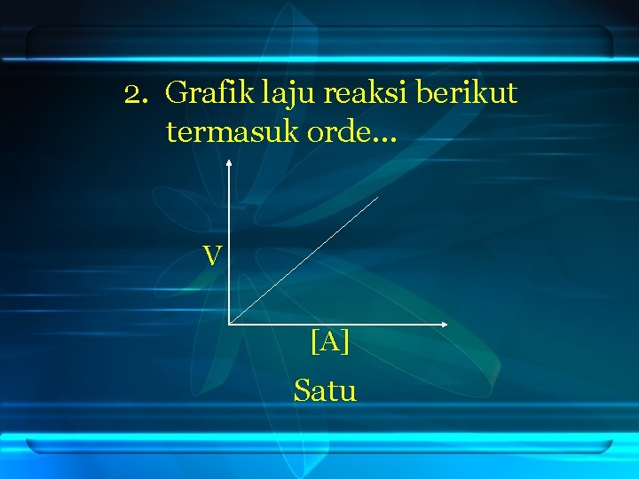 2. Grafik laju reaksi berikut termasuk orde… V [A] Satu 