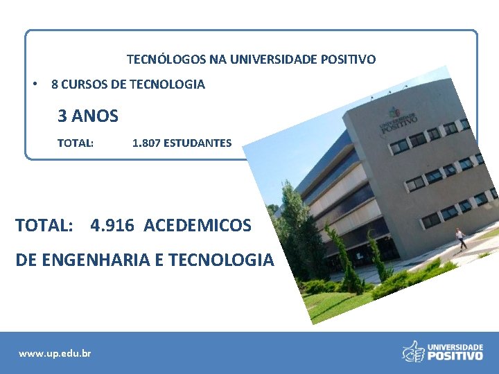 TECNÓLOGOS NA UNIVERSIDADE POSITIVO • 8 CURSOS DE TECNOLOGIA 3 ANOS TOTAL: 1. 807