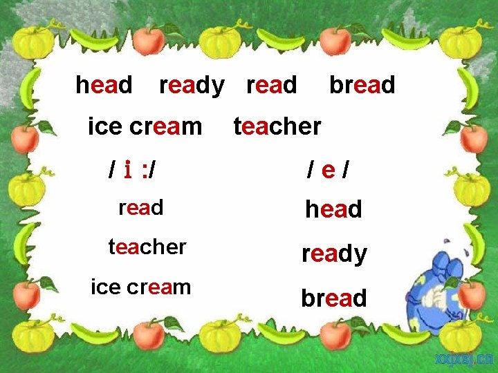 head ready read ice cream /ｉ: / bread teacher /e/ read head teacher ready